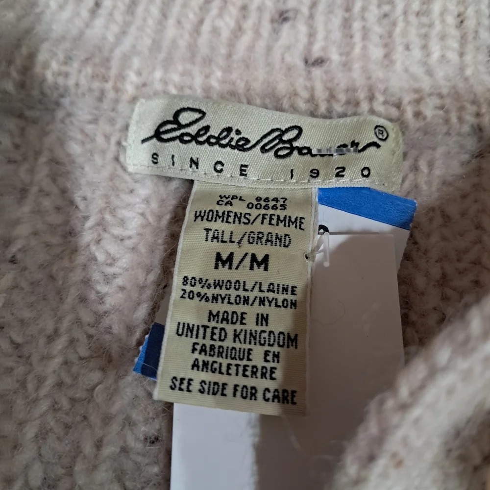 Rare Vintage Eddie Bauer 80s Oatmeal Wool Cardigan NWT Made in UK Size:M - Picture 8 of 15